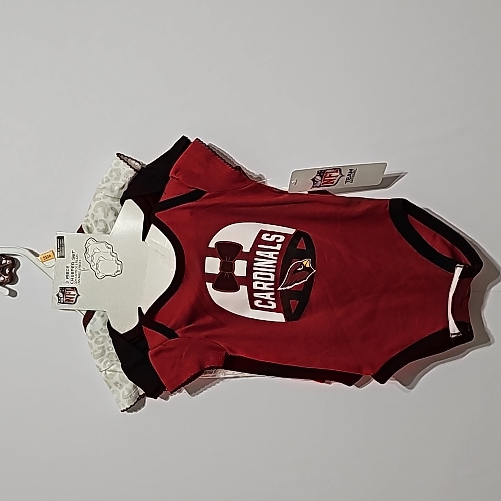12m NFL AZ Cardinals Girl's 3 Piece Onesie Set